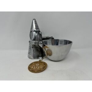 Aspen Home Silver Metal Gnome Candy Dish Nut Bowl Scandinavian Holiday Decor